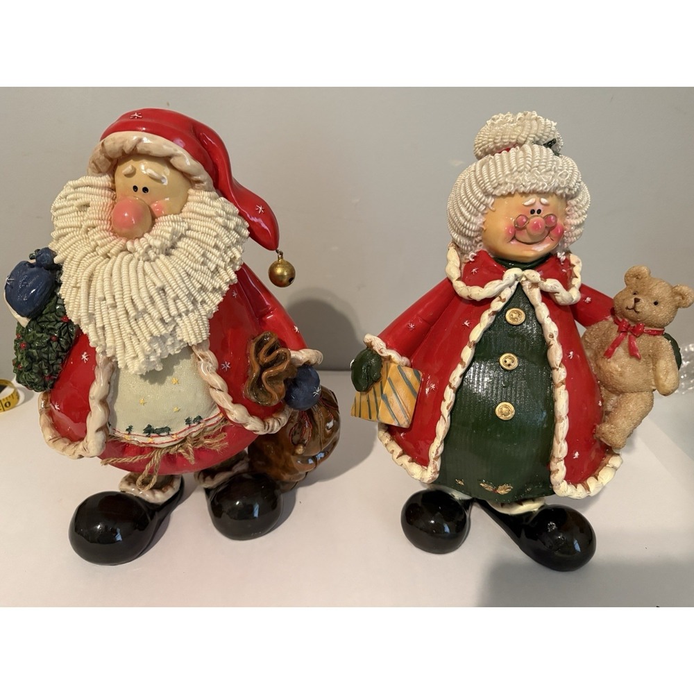 Adorable Santa Clause & Mrs Clause Ceramic Figurines Christmas Decor 11in